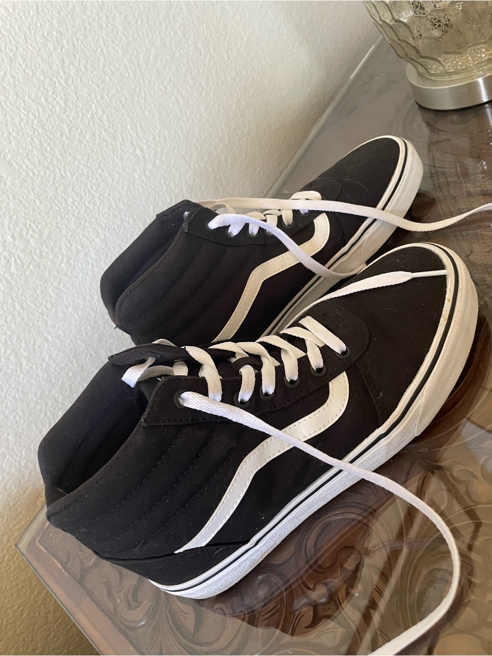 Vans Black and White High-Top Skate Sneakers